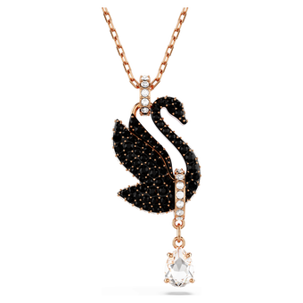 swarovski swan pendant  swan  black  rose gold tone plated
