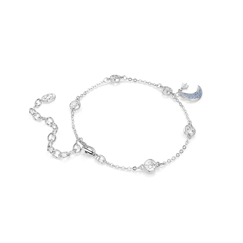 swarovski symbolica bracelet  round cut  moon  blue  rhodium plated