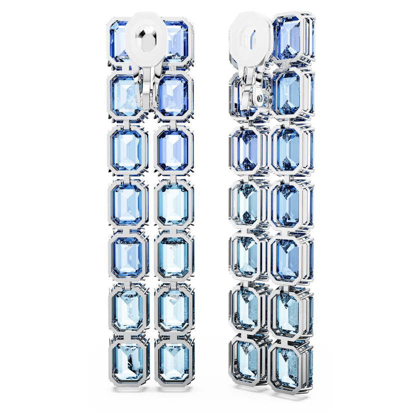 swarovski millenia clip earrings  octagon cut  color gradient  long  blue  rhodium plated