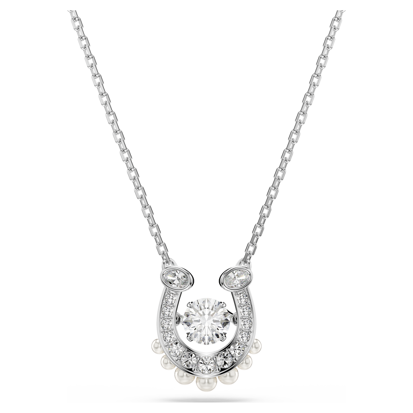 swarovski symbolica pendant  crystal pearl  round cut  pav   horse shoe  white  rhodium plated