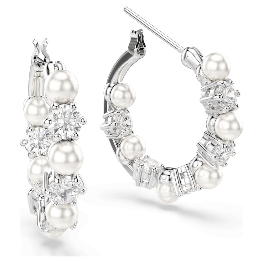 swarovski matrix drop earrings  crystal pearl  round cut  white  rhodium plated