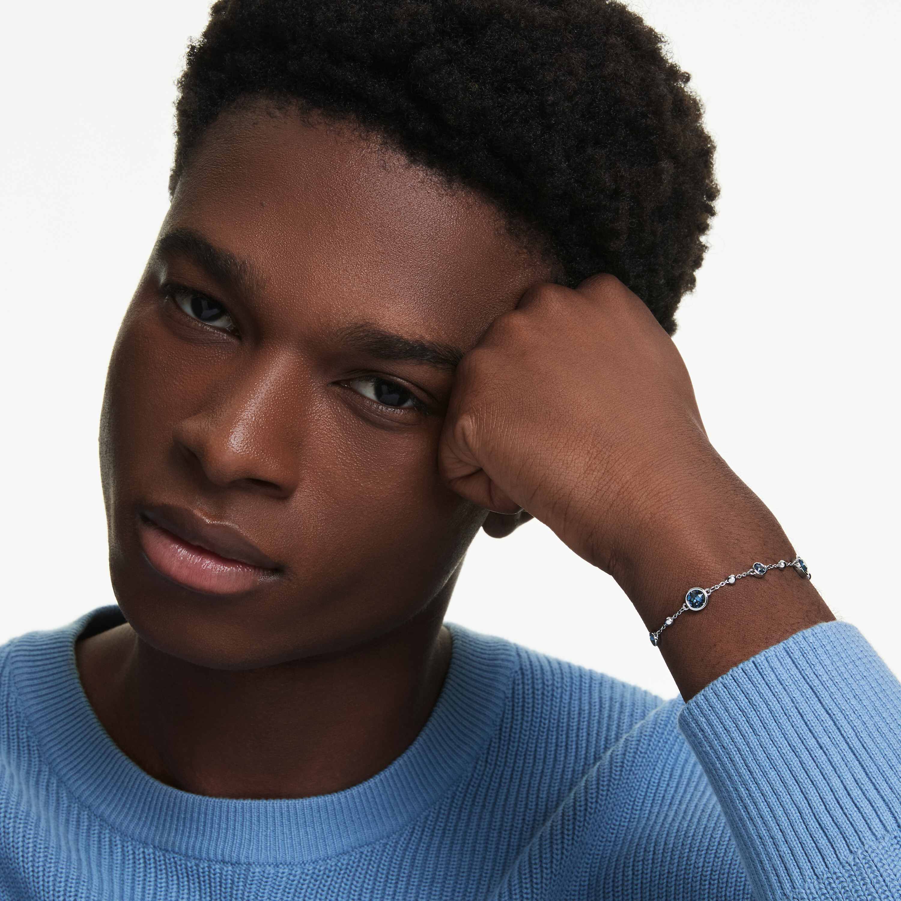 swarovski imber bracelet  round cut  blue  rhodium plated