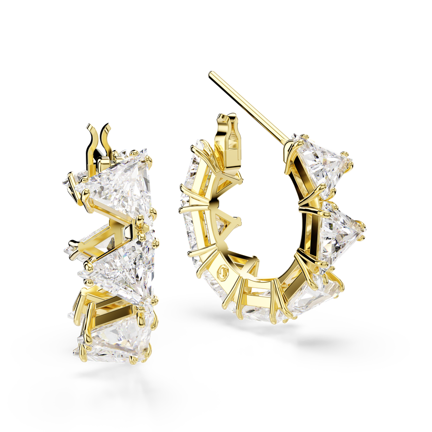 swarovski matrix hoop earrings  triangle cut  triangle  mini  white  gold tone plated