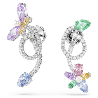 ariana grande x swarovski drop earrings with ear jacket  mixed cuts  dragonfly  flower  multicolored  rhodium plated