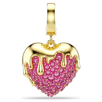 swarovski idyllia charm  round cut  heart  pink  gold tone plated