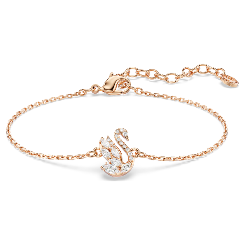 swarovski swan bracelet  mixed cuts  swan  white  rose gold tone plated