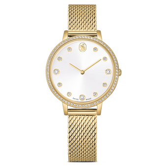 swarovski clarica watch  swiss made  metal bracelet  gold tone  gold tone finish