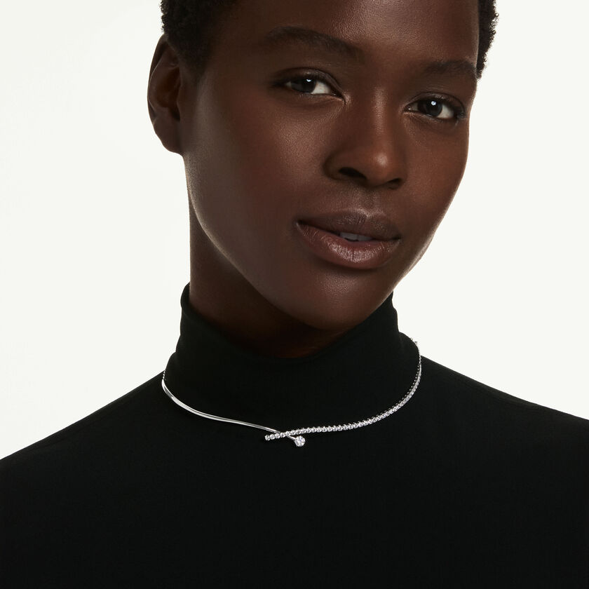 swarovski matrix necklace  round cut  white  rhodium plated