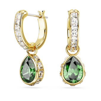 swarovski chroma drop earrings  pear cut  green  gold tone plated