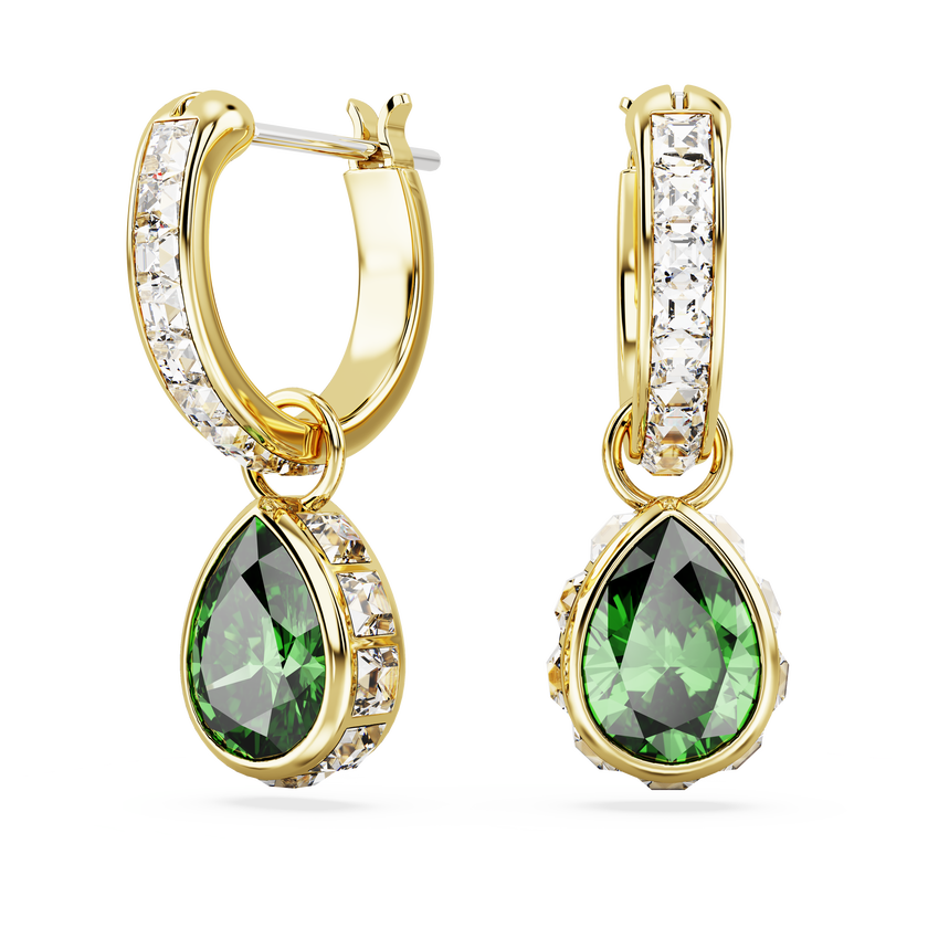 swarovski chroma drop earrings  pear cut  green  gold tone plated