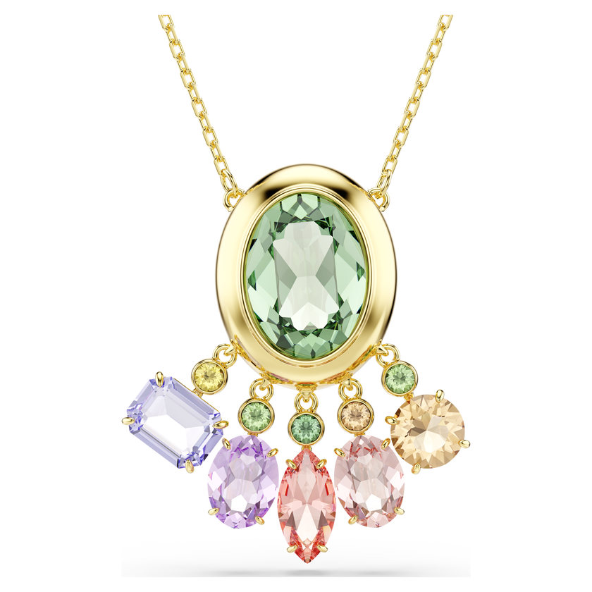 swarovski gema pendant  mixed cuts  dangling crystals  multicolored  gold tone plated