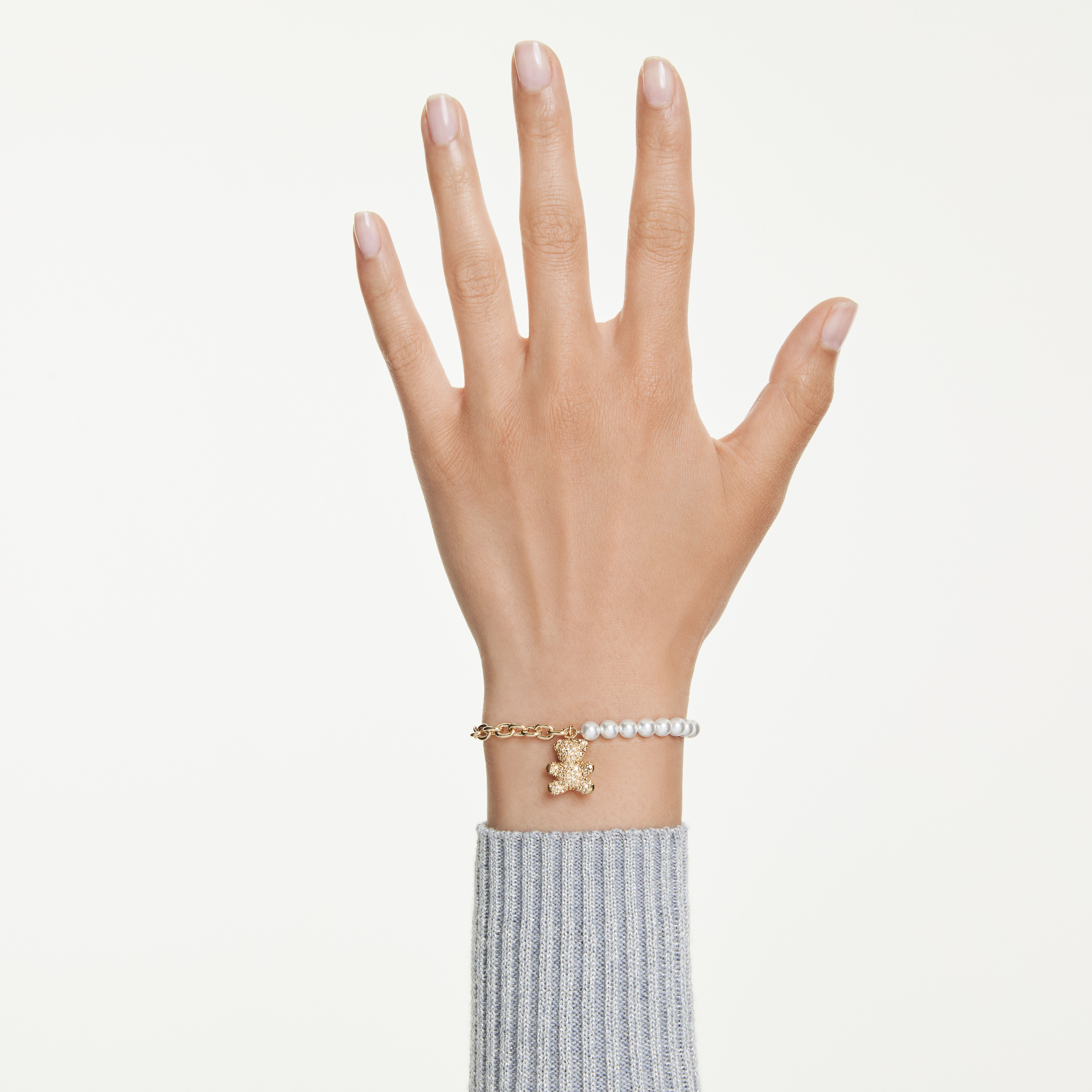 swarovski idyllia bracelet  crystal pearl  round cut  teddy  gold tone  gold tone plated