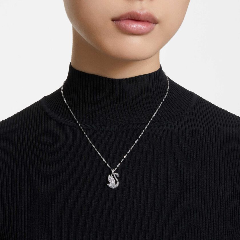 swarovski swan pendant  swan  medium  white  rhodium plated