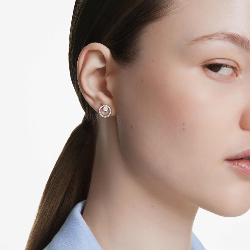 swarovski constella stud earrings  round cut  white  rhodium plated