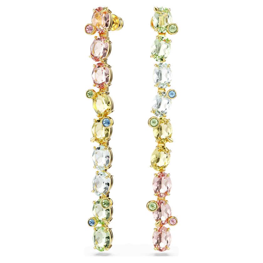 swarovski gema drop earrings  asymmetrical design  mixed cuts  multicolored  gold tone plated
