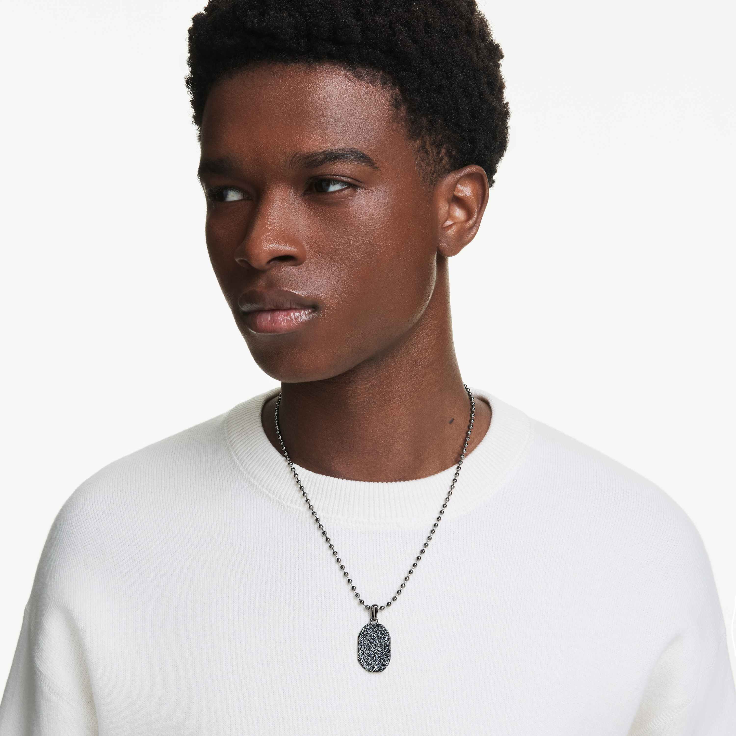 swarovski dextera octagon pendant  octagon shape  round cut  black  ruthenium plated