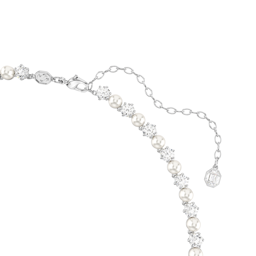swarovski matrix set  crystal pearl  round cut  white  rhodium plated