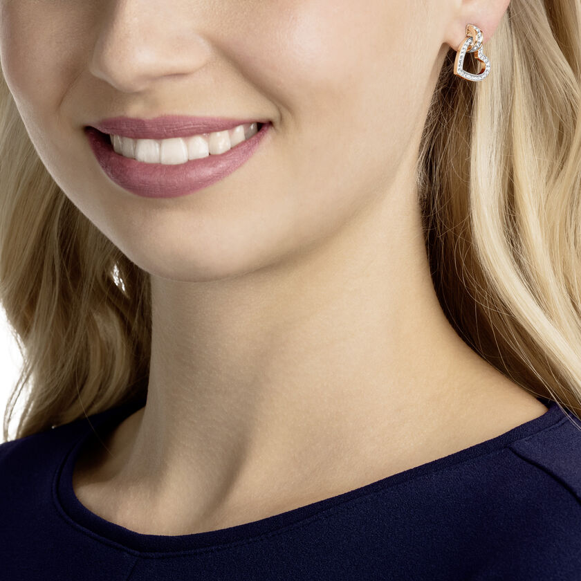 swarovski lovely stud earrings  heart  white  rose gold tone plated