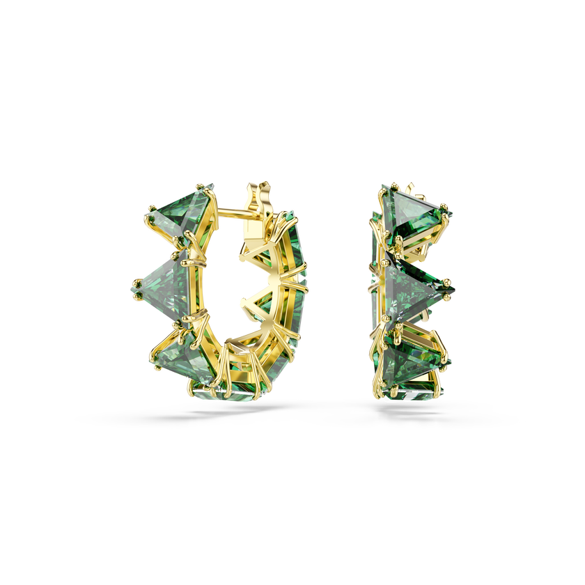 swarovski matrix hoop earrings  triangle cut  triangle  mini  green  gold tone plated