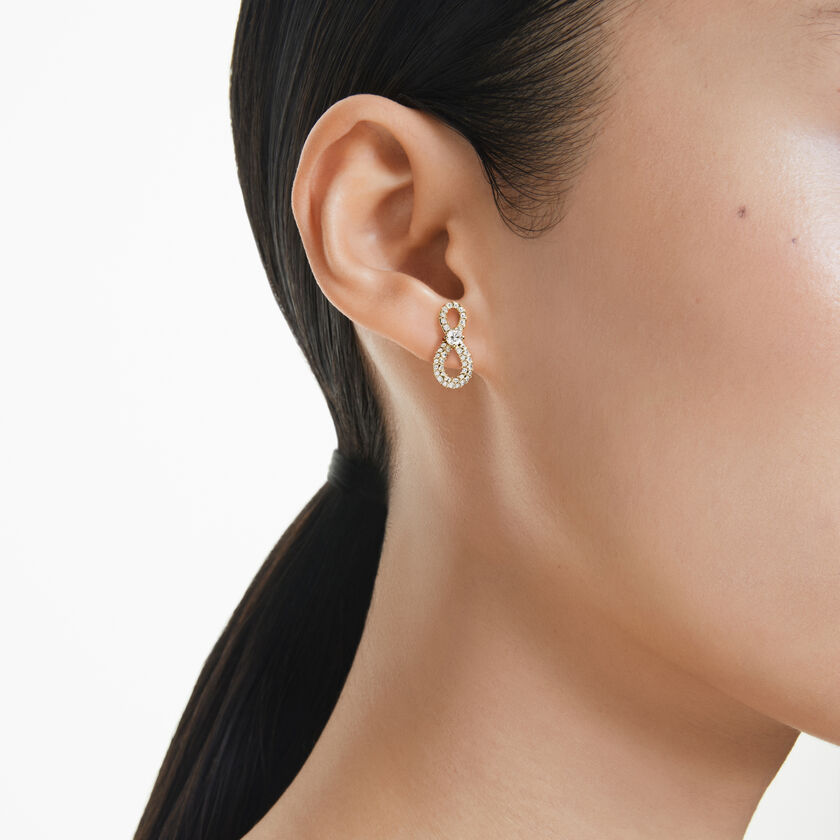 swarovski hyperbola stud earrings  round cut  pav   infinity  white  rhodium plated
