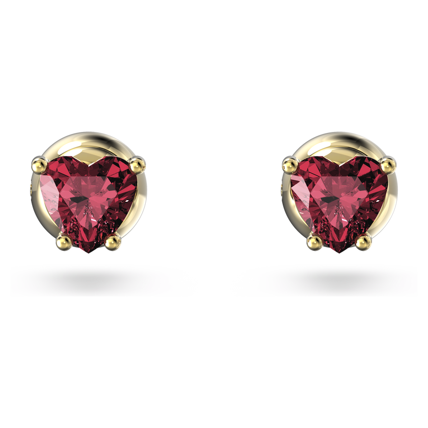swarovski chroma stud earrings  heart  red  gold tone plated