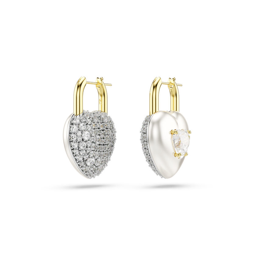 swarovski idyllia drop earrings  mixed cuts  heart  white  gold tone plated