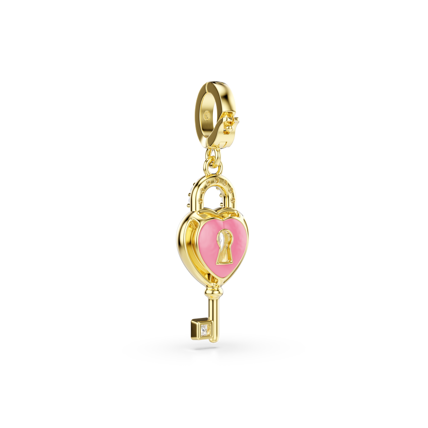 swarovski idyllia charm  mixed cuts  heart with key  white  gold tone plated