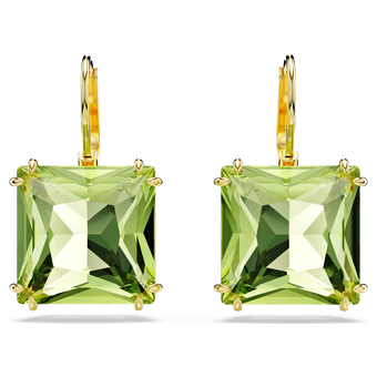 swarovski millenia earrings  square cut crystal  green  gold tone plated