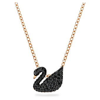 swarovski swan pendant  swan  black  18k rose gold finish