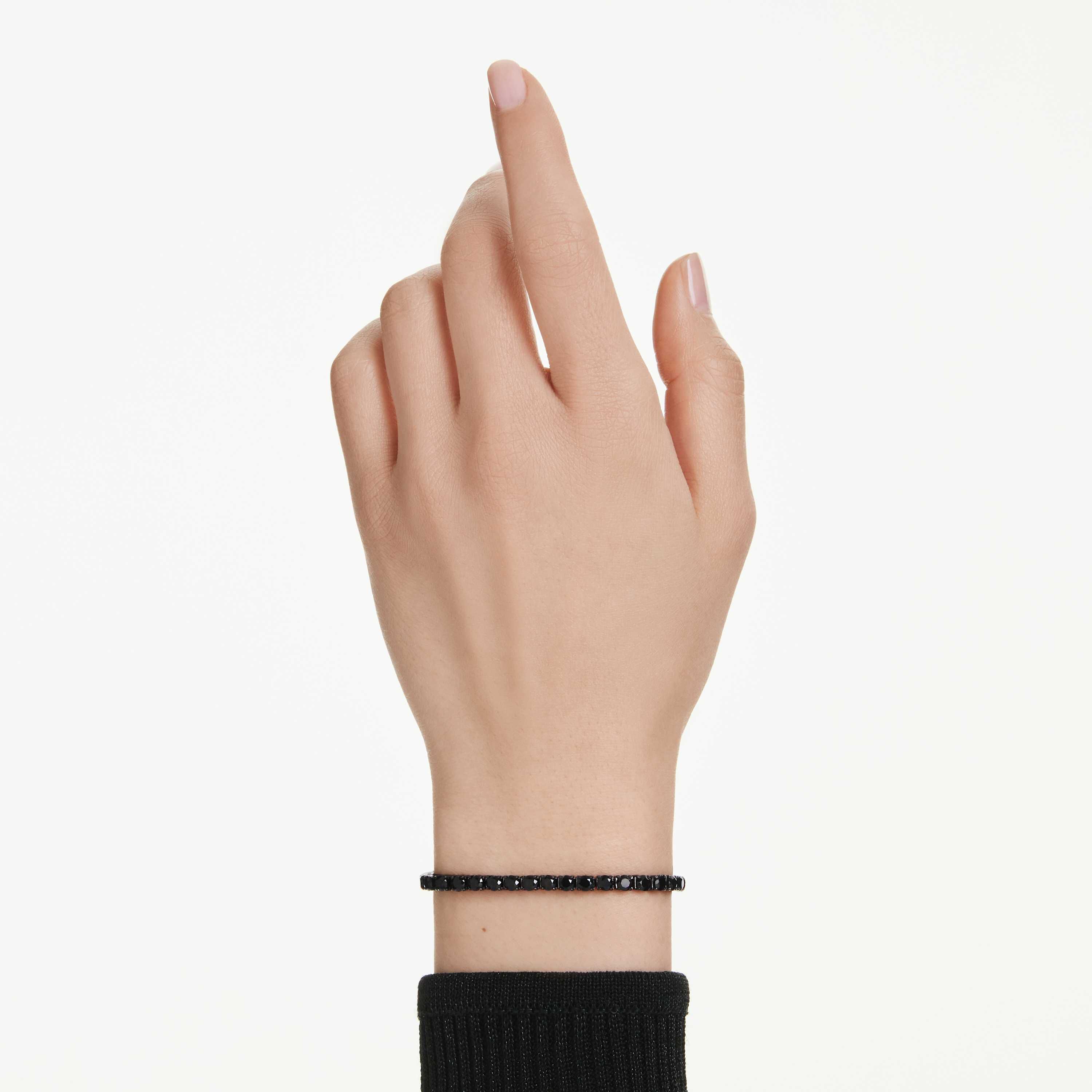 swarovski matrix tennis bracelet  round cut  black  ruthenium plated