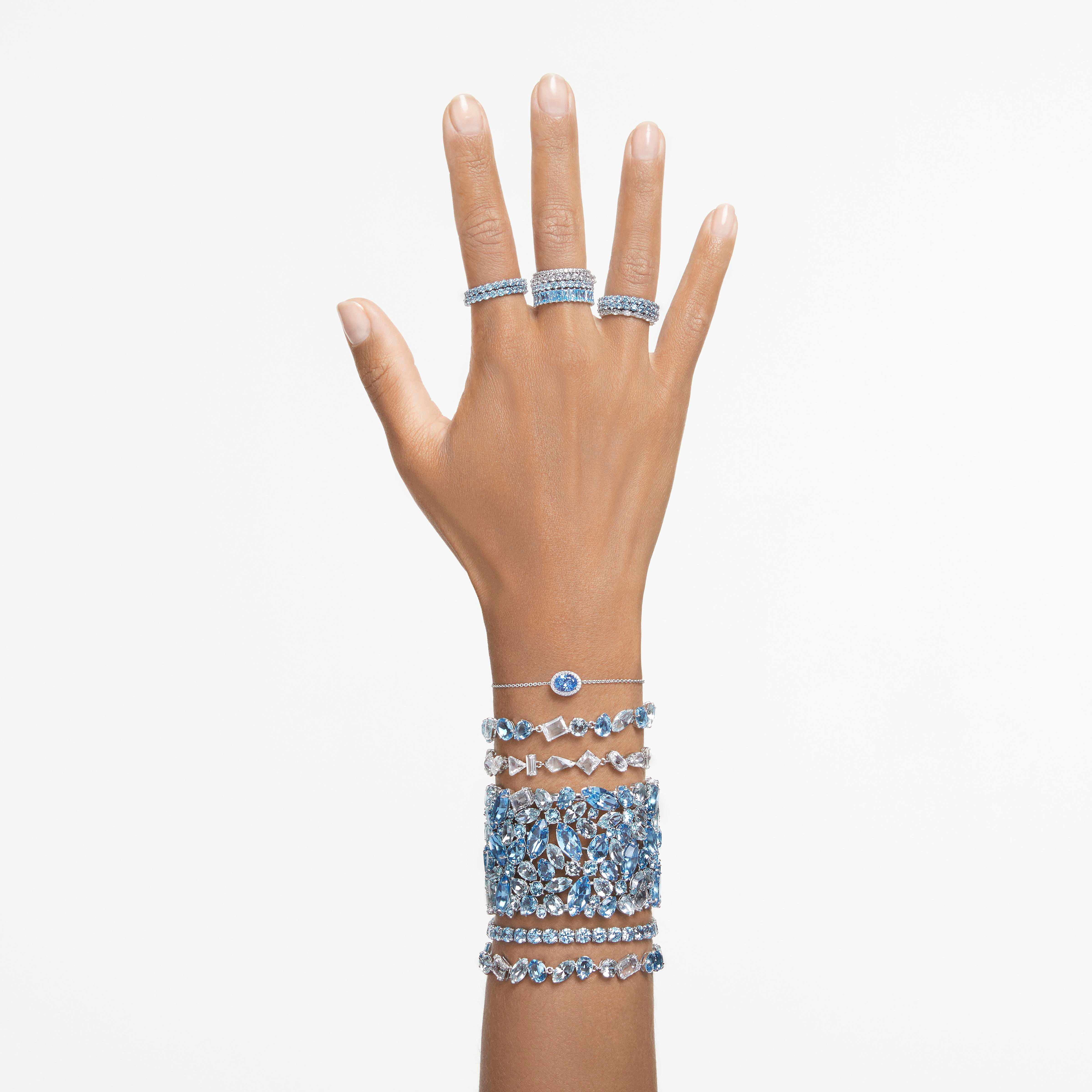 swarovski matrix ring  round cut  blue  rhodium plated