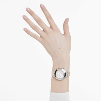 swarovski octea chrono watch  swiss made  metal bracelet  rose gold tone  mixed metal finish