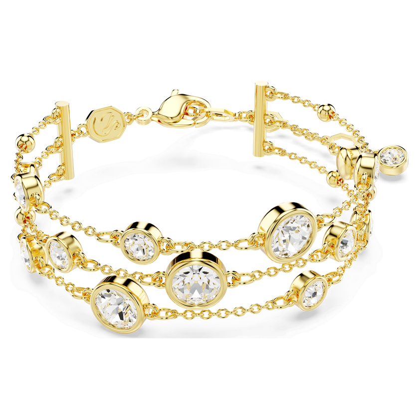 swarovski imber wide bracelet  round cut  white  gold tone plated