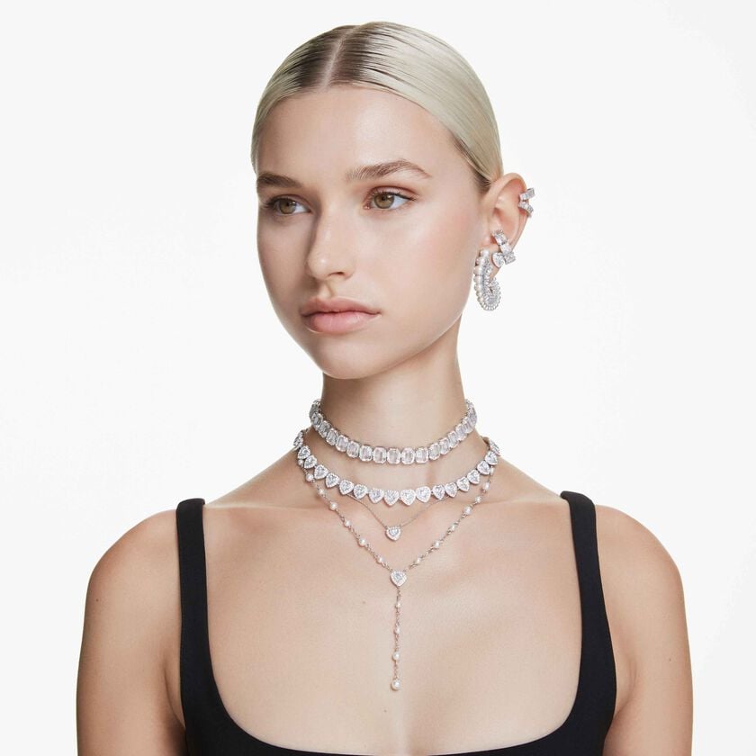 ariana grande x swarovski pendant  mixed cuts  heart  white  rhodium plated