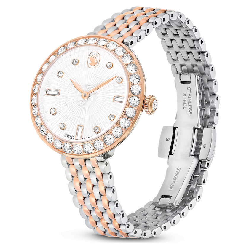 swarovski certa watch  swiss made  metal bracelet  rose gold tone  mixed metal finish