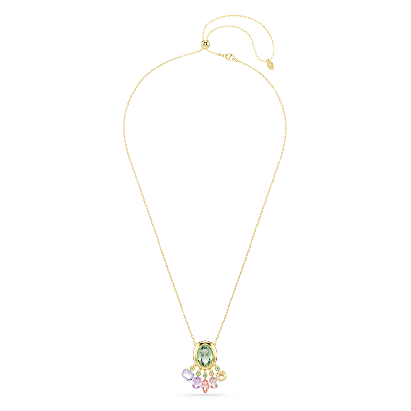 swarovski gema pendant  mixed cuts  dangling crystals  multicolored  gold tone plated