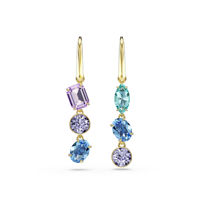 swarovski gema drop earrings  asymmetrical design  mixed cuts  multicolored  gold tone plated
