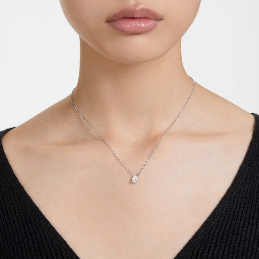 swarovski stilla pendant  pear cut  white  rhodium plated