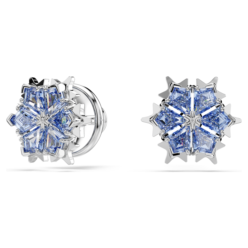 swarovski magic stud earrings  snowflake  blue  rhodium plated