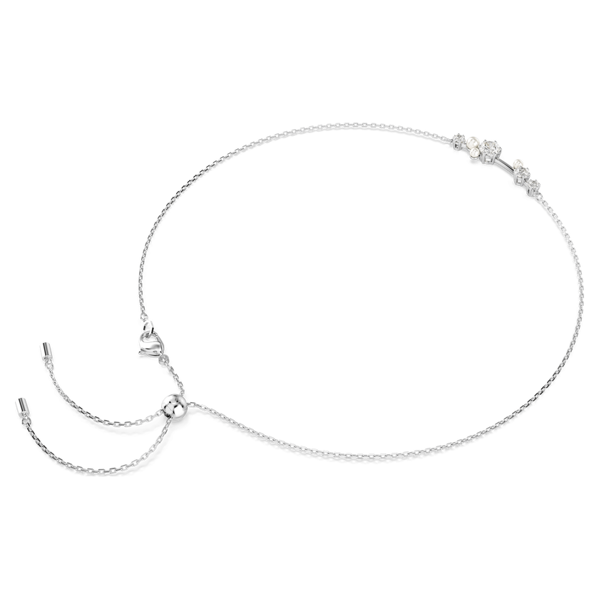 swarovski constella necklace  crystal pearl  round cuts  white  rhodium plated