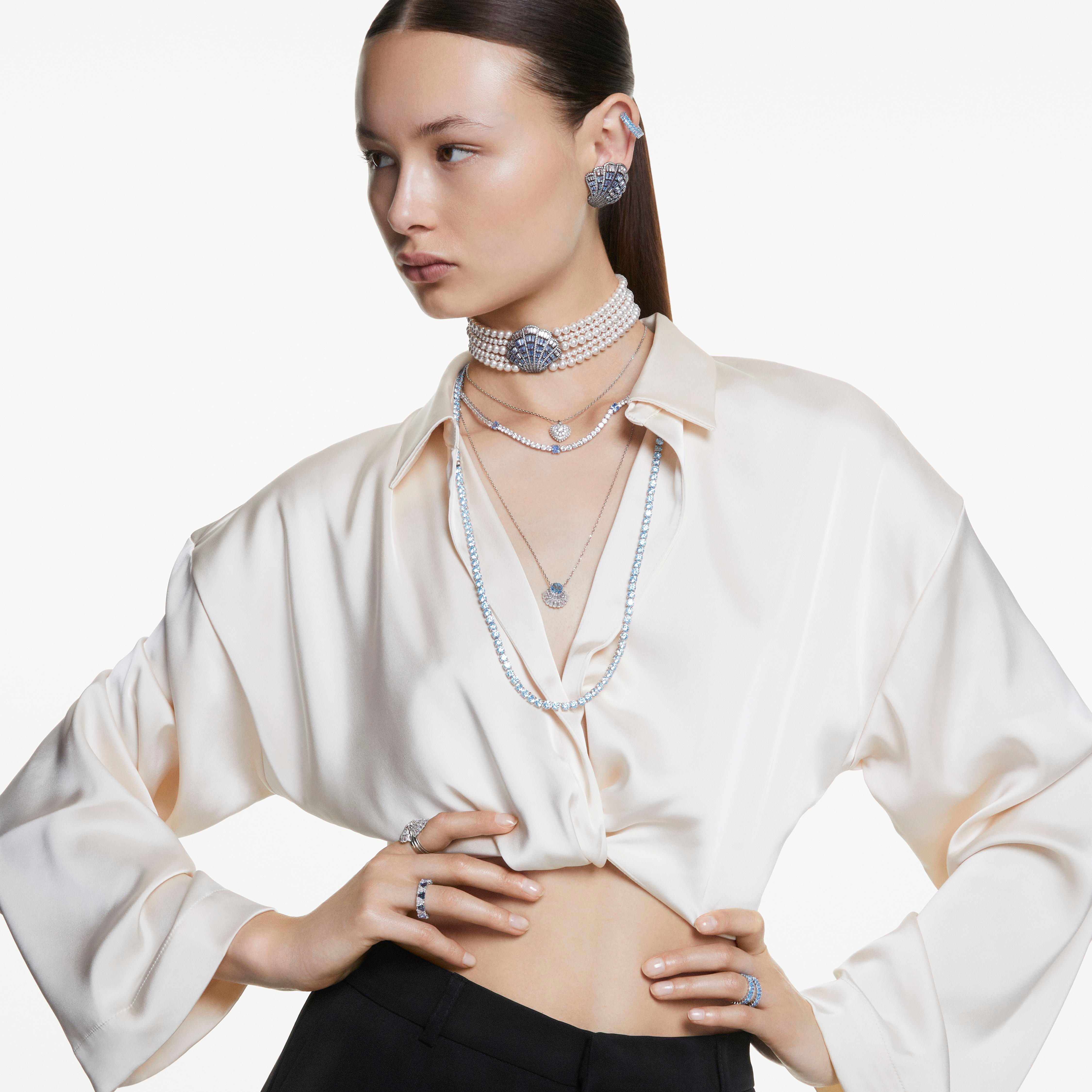 swarovski idyllia ring  set  3   mixed cuts  shell  white  rhodium plated