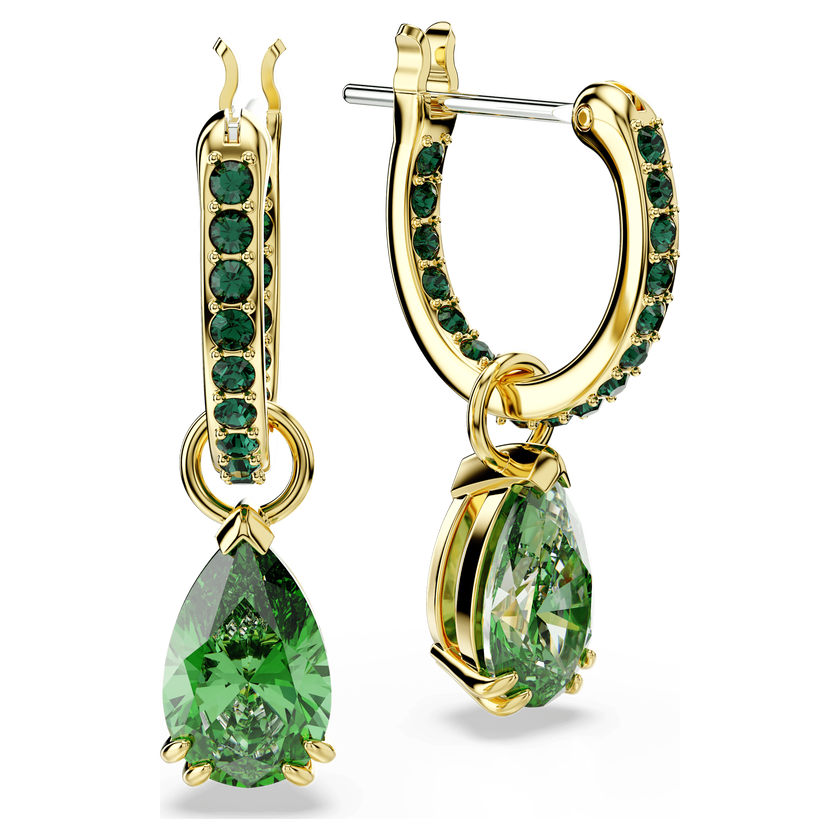 swarovski attract drop earrings  pear cut  green  18k gold finish