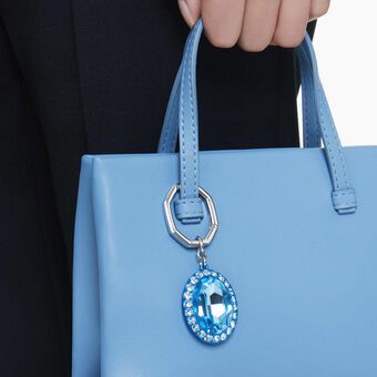 swarovski key ring  oval cut  blue  mixed metal finish