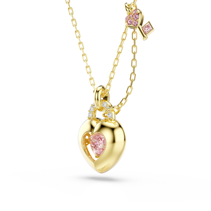 swarovski idyllia pendant  mixed cuts  heart  key  pink  gold tone plated