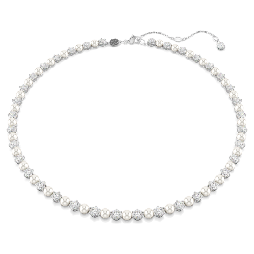 swarovski matrix tennis necklace  crystal pearl  round cut  white  rhodium plated