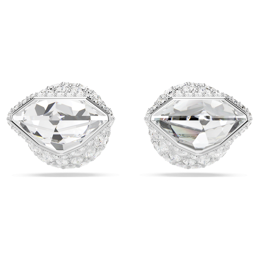 swarovski lucent stud earrings  pav   ball  white  rhodium plated