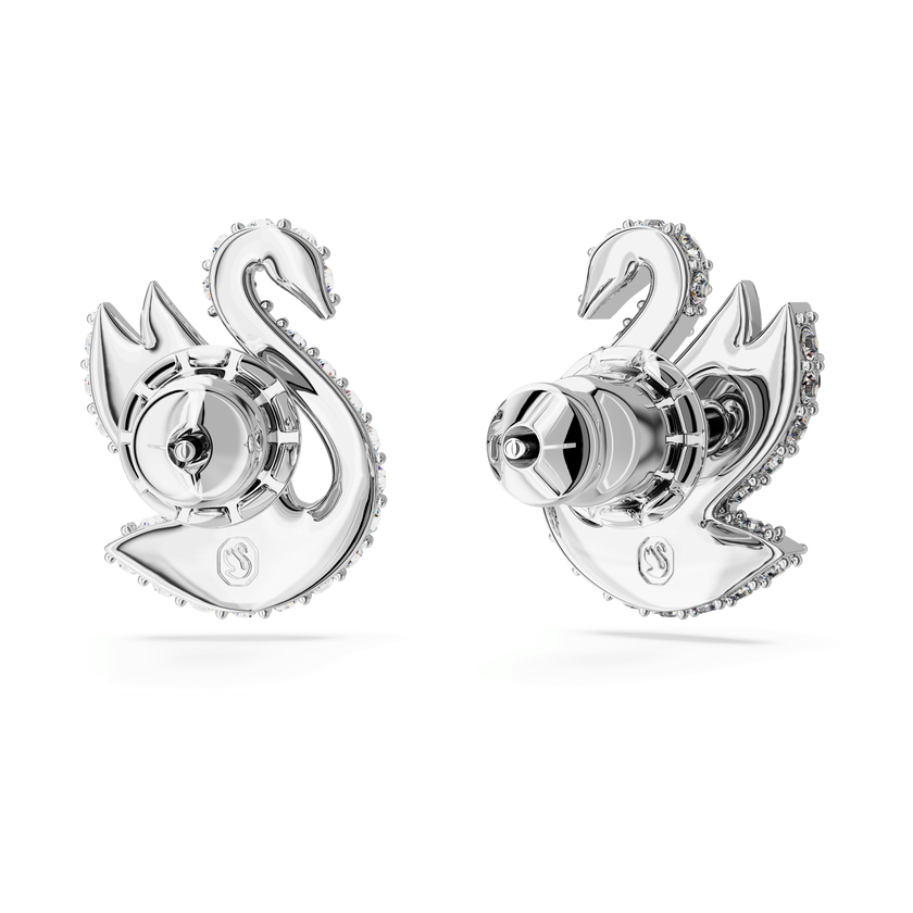 swarovski swan stud earrings  swan  white  rhodium plated