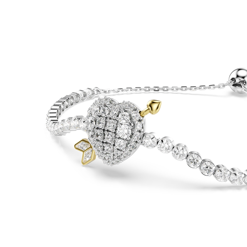 swarovski idyllia bracelet  mixed cuts  heart with arrow  white  rhodium plated