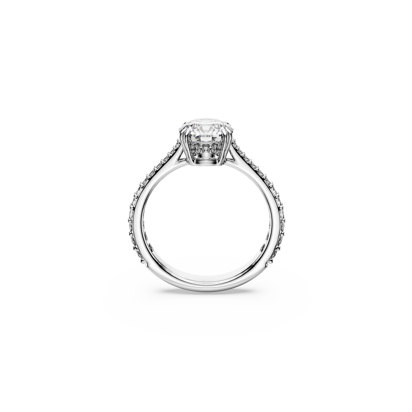 swarovski stilla cocktail ring  round cut  pav   white  silver tone finish