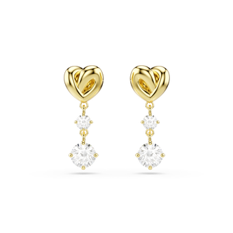 swarovski lifelong drop earrings  round cut  heart  white  gold tone plated